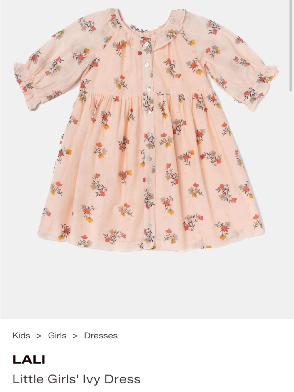 LALI Little Girls' Peach Floral Button-Front Dress